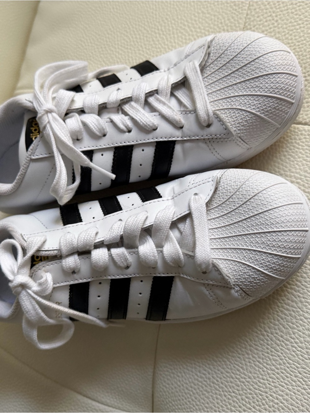 adidas White Sneakers with Black Stripes - Shell Toe